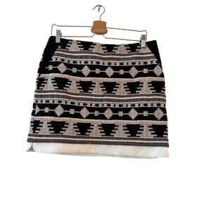 Moon Alia Woven Mini Skirt Size L Black Cream Tribal Aztec Ethnic Southwestern